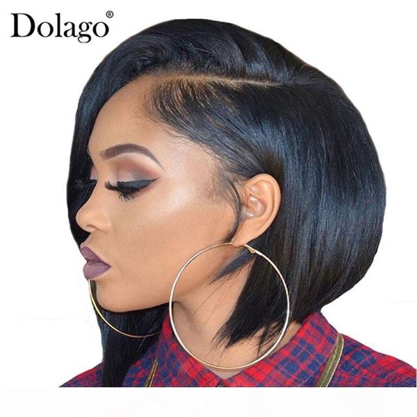 

13x6 lace front wig short human hair wigs for black women straight bob wig glueless natural hairline with baby hair, Black;brown