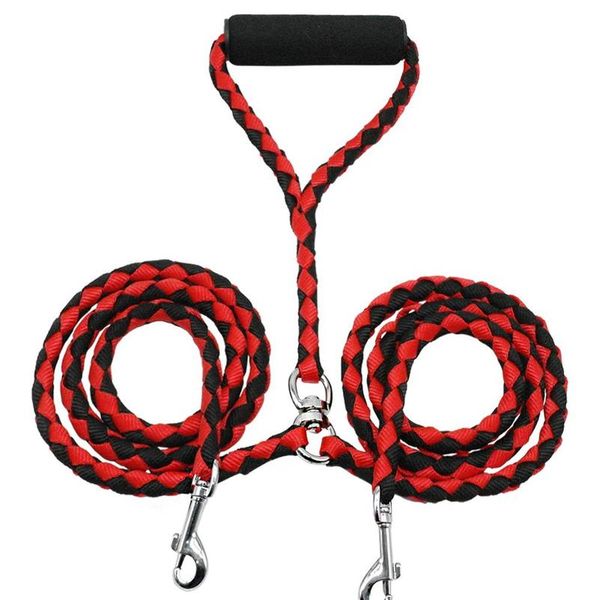 

2 way nylon dual dog leash double lead rope no-tangle durable walking leashes strong for 2 dogs with soft padde sqcuml