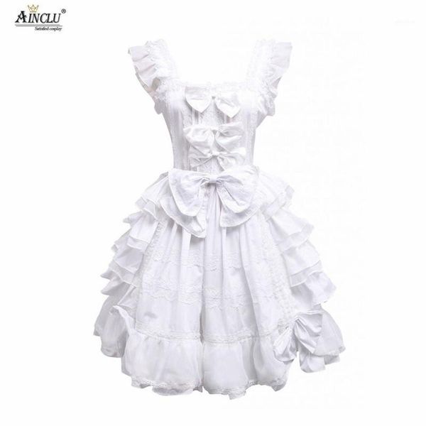 

sweet lolita dress cosplay costume womens white sleeveless bows ruffles cotton cute lolita dress ainclu s-xxl party club1, Black;red