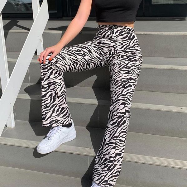 

zebra striped joggers streetwear straight pants women high waist trousers plus size harajuku korea wide leg pants femme, Black;white