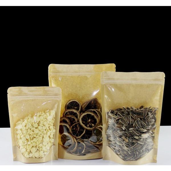 

kraft paper zipper lock food packing bags reusable plastic front transparent stand up pouch gift candy bakin jllbeh fight2010