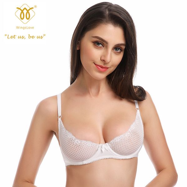 Wingslove feminino sexy 1/2 xícara de renda sutiã macio malha subjuiram lingerie de demi sem luzes ver através de bralette 201202