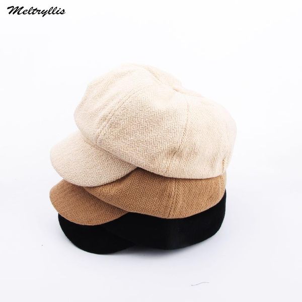 

stingy brim hats [meltryllis] fashion spring cotton and linen octagonal cap sboy hat women casual elegant beanies beret, Blue;gray