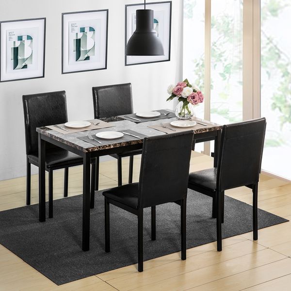 

us stock 5pcs dining set kitchen table set dining table and 4 leather chairs fast shipping