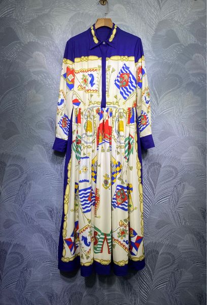 

milan runway dress 2021 lapel neck long sleeve print designer dress brand same style dress 0111-15, Black