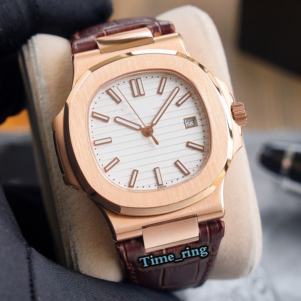 

high version 5711 white date dial rose gold steel case 324 automatic mechanical movement men's watch brown leather strap designer watch, Slivery;brown