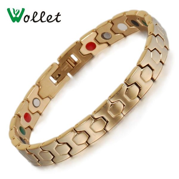

wollet health energy women gold color bracelet bangle ions bio magnetic germanium stainless steel bracelet for women, Black