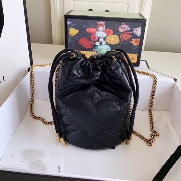 

women's shoulder bag metal real leather famous handbag small bucket bag ladies fresh luxurys designe purses size 19cm with box black wh