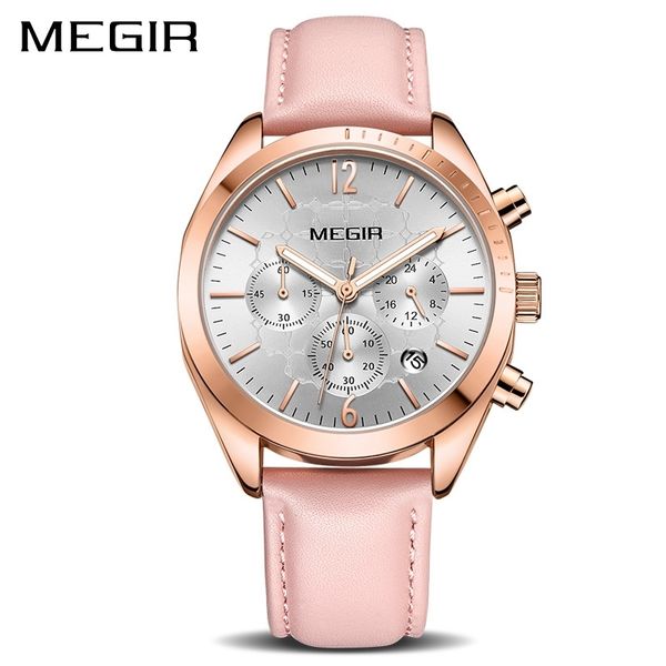 

women watches megir fashion pink leather ladies quartz watch women clock lovers hour relogio feminino montre femme reloj mujer 201114, Slivery;brown