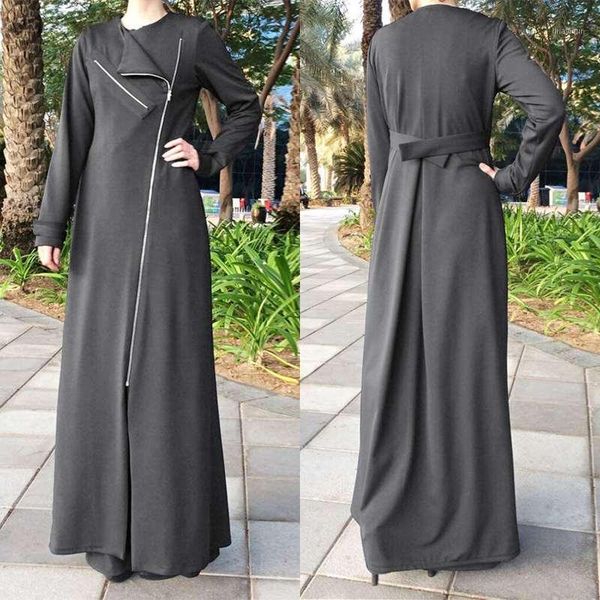 

celmia casual pullover dress women autumn long sleeve maxi long dresses fashion zipper solid party robe loose plus size vestidos1, Black;gray