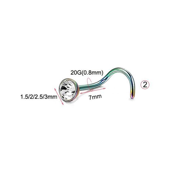 

2 шт. 20g сталь cz gem piercing носовой винт изогнутые зубные носовые кольца кольца корпус ювелирных изделий нос кольца nariz серьги ноздри, Black