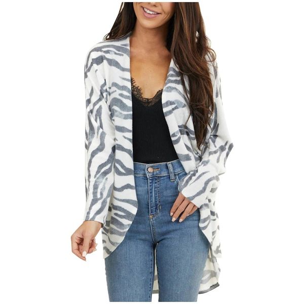 

woman jacket 2020 fashion women's zebra-print patchwork open front long sleeve coat cardigans mujer chaqueta kobieta kurtka a40, Black;brown