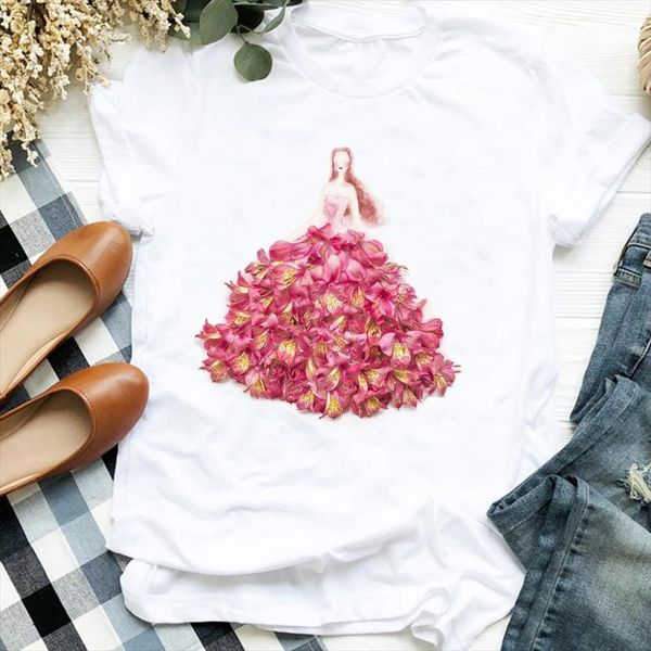 

women lady floral elegant work office 90s aesthetic print ladies t tee womens shirt clothes tshirt female graphic t shirt, White