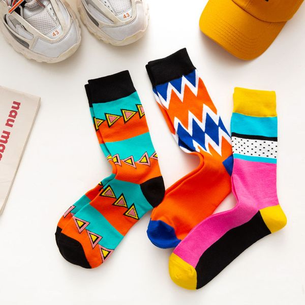 

2021 new mens socks european and american style cartoon jacquard breathable high sock fashion men trendy stockings size 11 colors, Black