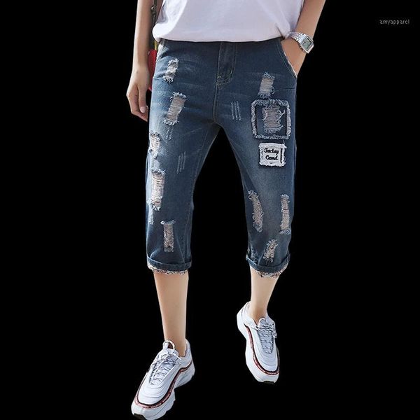 

men's jeans 2021 fashion mens ripped hole cotton breathable denim shorts casual simple distressed bermuda masculina1, Blue