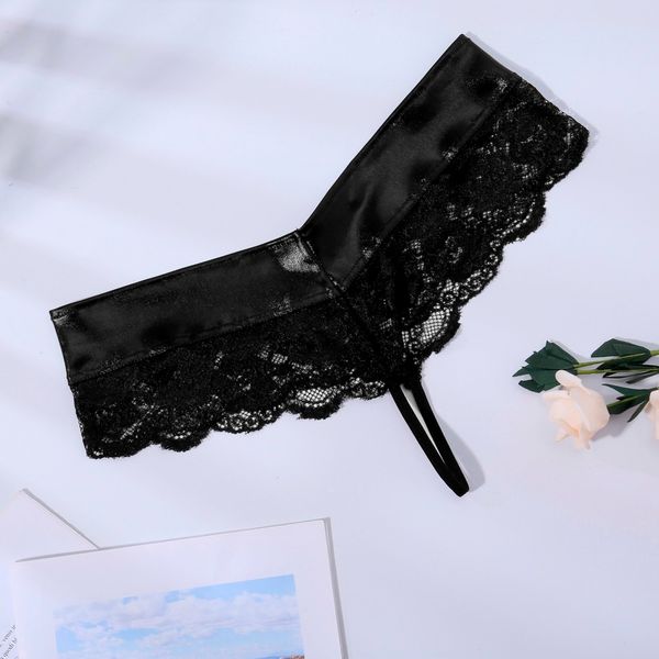 

trendy erotic lace thong close-fitting soft and elastic comfortable underwear hollow perspective women's panties, Black;pink