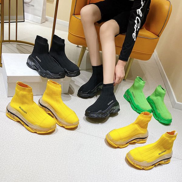 

speed trainer sock shoes fashion casual platform socks boots flat runner women sneakers black yellow green trainers