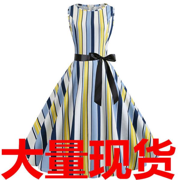 

hepburn digital print large swing 3d waist long skirt dress, Black;gray