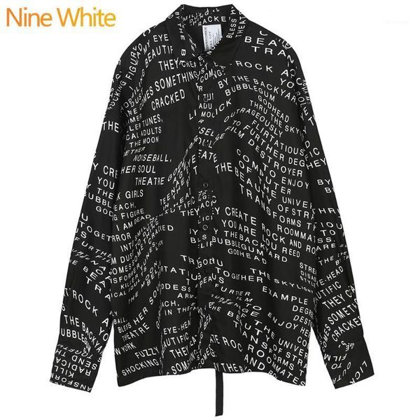 

ninewhite letter print long sleeve shirts 2020 hip hop casual streetwear shirts men women fashion black shirt1, White;black