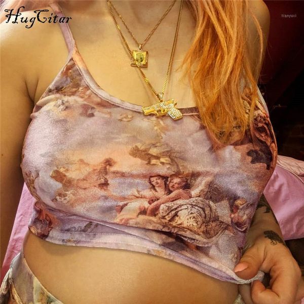 

hugcitar spaghetti straps slash neck crop cartoon print camis women fashion winter spring female party club tees1, White