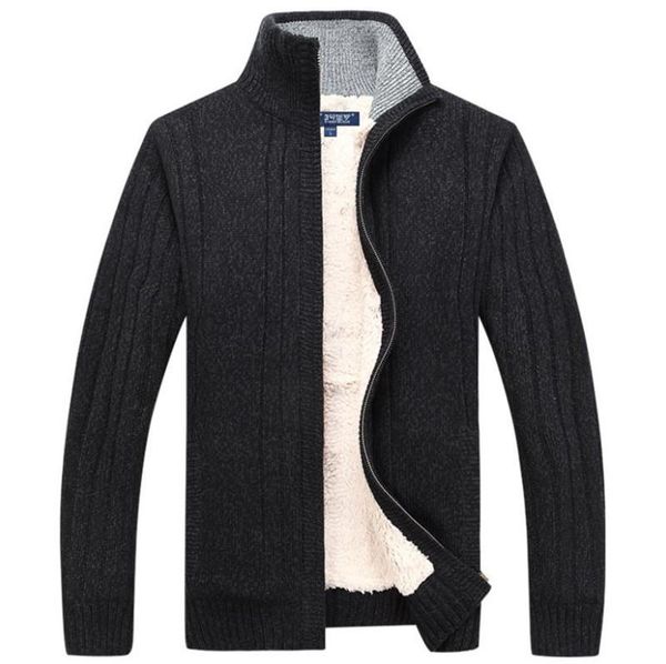 

men sweaters winter warm fleece knitted sweater autumn jackets cardigan coats male clothing casual knitwear, White;black