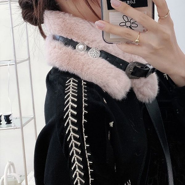 

2021 fur buckle bib female imitation rex rabbit fur false collar autumn and winter korean version of wild warm scarfs for women, Blue;gray