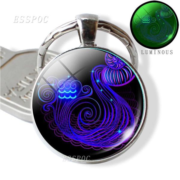 

12 constellation luminous key chains glass cabochon pendant zodiac sign key rings holder birthday gift glow in the dark sqcorg pingtoy