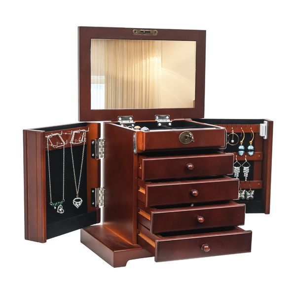 

new carved wooden jewelry jewelry box 4 drawers 5 layers household dressing table storage storage jewelry display cabinet brown, Black;white