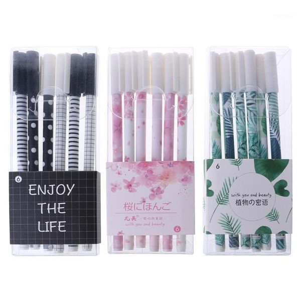 

6pcs green plants sakura gel pen kawaii school office supply stationery gift1
