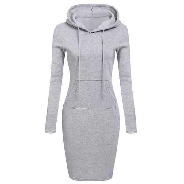 

vicabo hooded dress women casual vestidos solid color pullover dress drawstring fashion robe sweatshirt, Black;gray