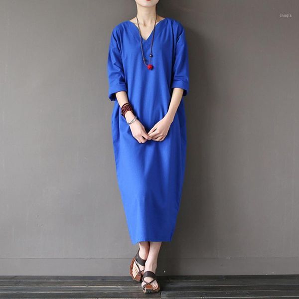 

women summer dress 2020 fashion loose large sizewomen retro theatrical cotton loose big yards dress1, Black;gray