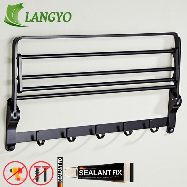 

selling l wall mounted bathroom towel holder foldable towel rack55cm black towel rack with 5 hooks jllkem