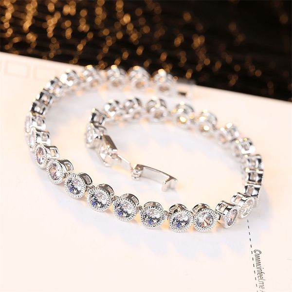 

new arrival luxury round 19cm 925 sterling silver bracelet bangle for women anniversary gift jewelry bulk sell moonso s5454 201211, Black