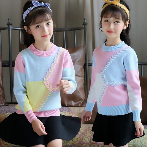 

teenage girls sweaters winter autumn girls long sleeve knitted clothes kids coat for girls 4t 6 8 10 12 year pullover wear lj200818, Blue