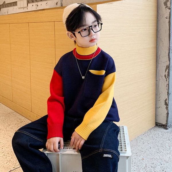

boys' pullover 2020 new children's high collar sweater, Blue