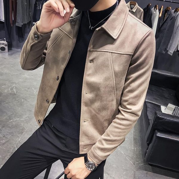 

men's jackets 2021 spring autumn men fashion casual loose all-match sportswear suede baseball jacket male solid plus size 4xl coats s18, Black;brown