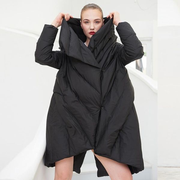 

ynzzu brand winter jacket women chic irregular cloak style 90% white duck down coat female snow overcoat o561, Black