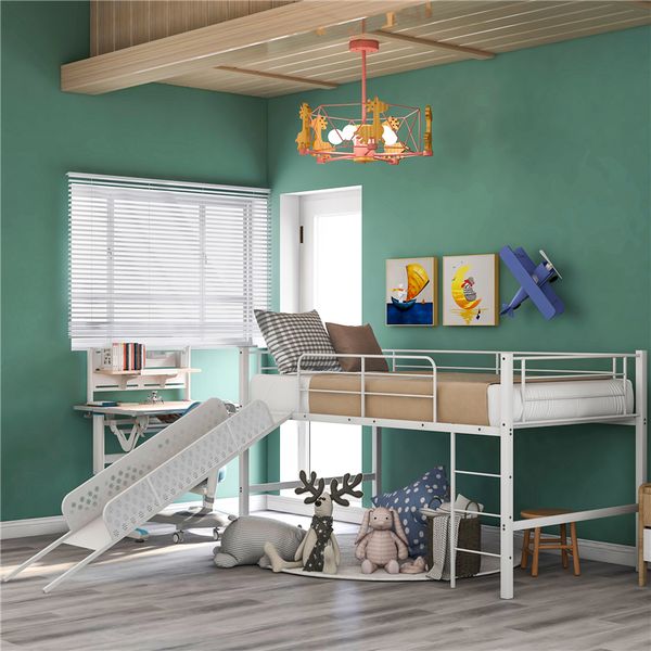 

us stock twin metal loft bed with slide multifunctional design for kids bedroom home furniture