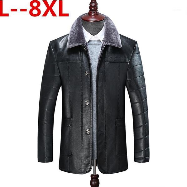 

men's fur & faux plus size 8xl 6xl 5xl 4xl fashion winter men leather jacket business casual velvet bigger sizes coat1, Black