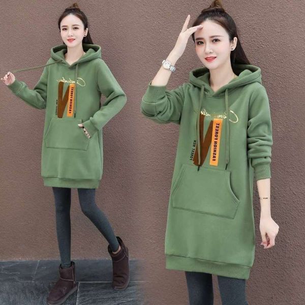

2020 medium and long new sweater women's loose korean hooded with thickened plush thermal jacket, Black