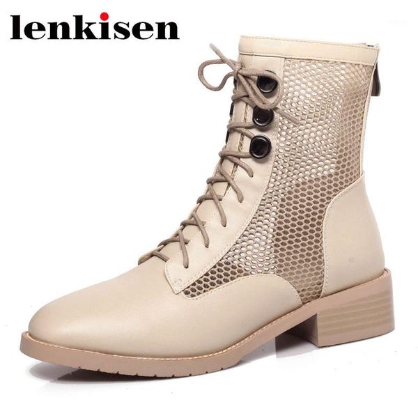

lenkisen large size shoes women 2020 new arrival square toe med heel korean street beauty lady streetwear cool summer boots l561, Black