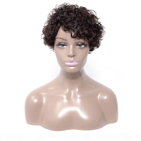 

human hair lace front wigs 130% density short bob wig brazilian curly human hair wigs for women natural black non remy hair, Black;brown