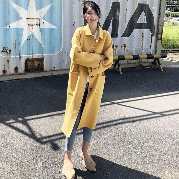 

jaycosin women long coat winter new women work solid vintage winter office long sleeve button woolen jacket coat warm female1, Black;brown