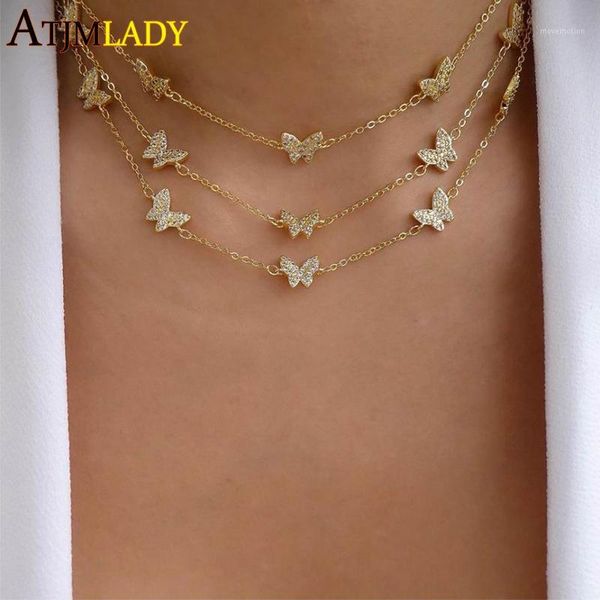 

cz butterfly charm necklace for women cute beautiful animal design minimal delicate white cz 35+10cm choker necklaces1, Golden;silver
