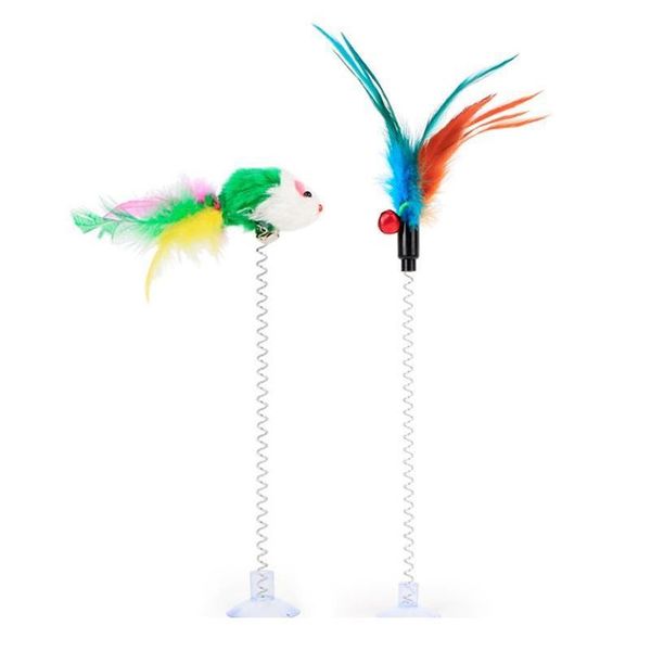 

cat toy 1pc funny interactive suction spring cat toy cat feather wand teaser pet interactive supplies favor rand qylwku