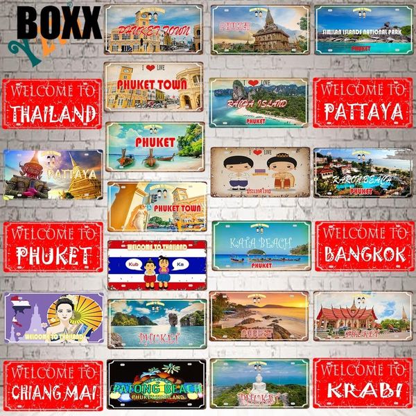 

w \ elcome в pattaya metal металл старинные phuket thailand путешествия сувенир для стены дома винтажного декора 30x15cm