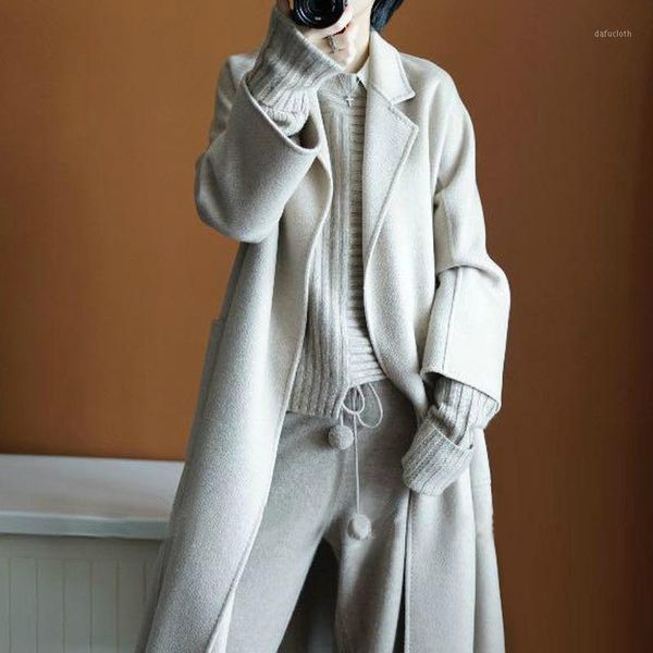 

winter women luxury handmade wool coats double faced wool 100% robe style long design coats korean women outerwear1, Black