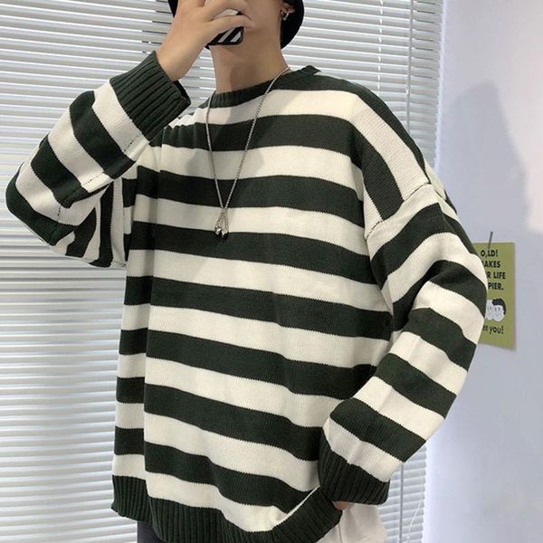 

men's sweaters black red striped knit autumn winter crewneck fashion long paragraph oversized jumpers men women pullover clothing, White;black