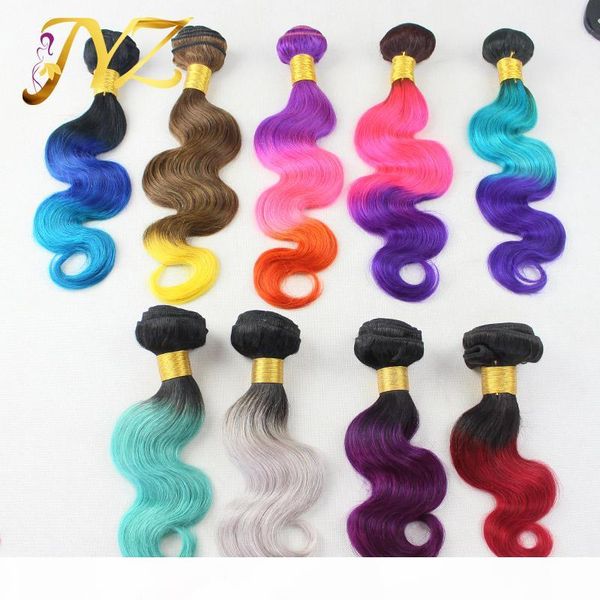 

ombre hair extensions brazilian ombre 3pcs lot virgin human hair weave 1b red blue grey purple color remy human hair bundles ing, Black
