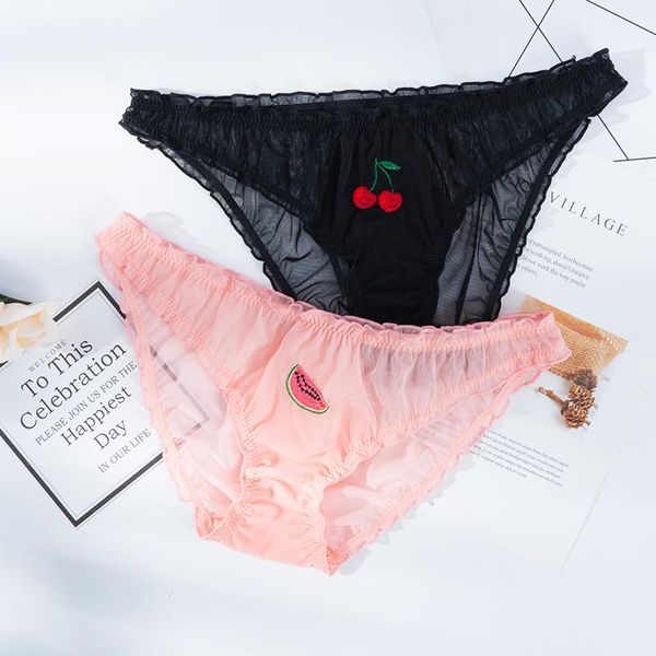 

women panties lace underpants low-waist underwear fruit embroidery perspective briefs s-xl female fashion lingerie1, Black;pink